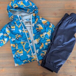 Gustin Blue Construction Print Hooded Raincoat with Navy Pants